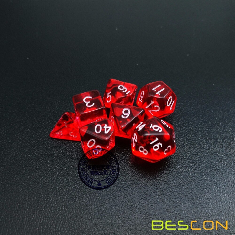 Bescon Mini Doorschijnende Polyhedral Rpg Dobbelstenen Set 10 Mm, kleine Rpg Rol Playing Game Dobbelstenen Set D4-D20 In Buis, Transparant Rood