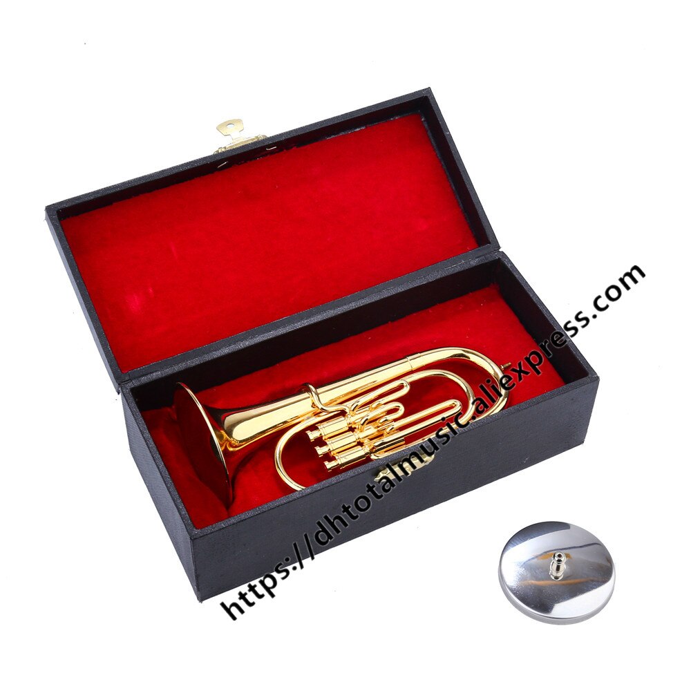 Mini Baritone Horn Miniature Musical Instruments Model Copper-Collection with Metal Stand and Case Mini Tuba Model