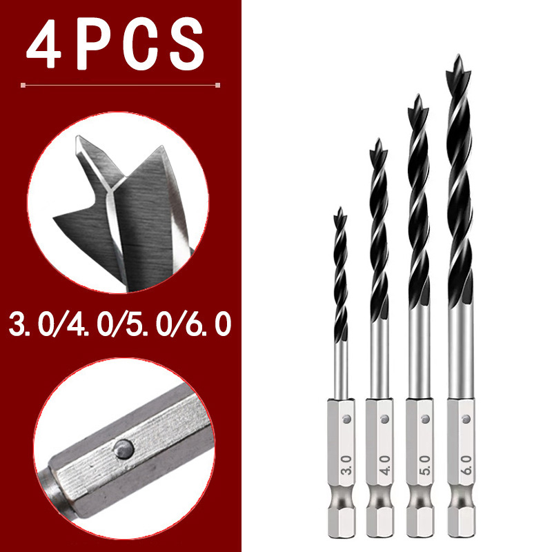 3/4/5/7 pièces 1/4 "tige hexagonale à trois points pour le travail du bois foret spécial 3.0mm-10mm HSS perforant perceuse électrique tête rotative