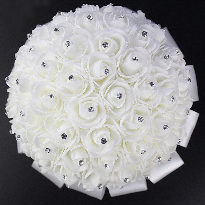 Witte Roos Boeket Zijde Bloemen Bruidsmeisje Bruiloft Foamflowers Wit Rose Bruidsboeket Wit Satijn Romantische Bruiloft Boeket