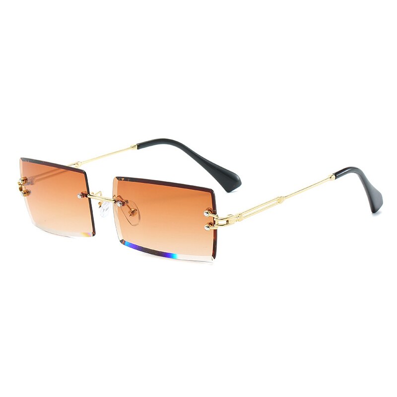 Oec cpo populære rammeløse rektangel solbriller kvinder mænd nuancer legeringsbriller  uv400 o264: Guldbrun