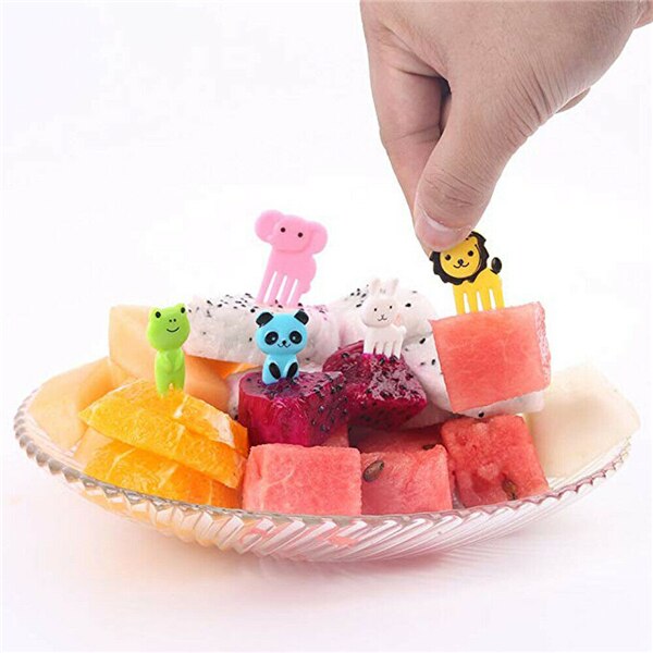 10PCS Mini Kids' Animal Food Fruit Picks Forks Lunch Box Accessory Decor Tool 10pcs cartoon fork