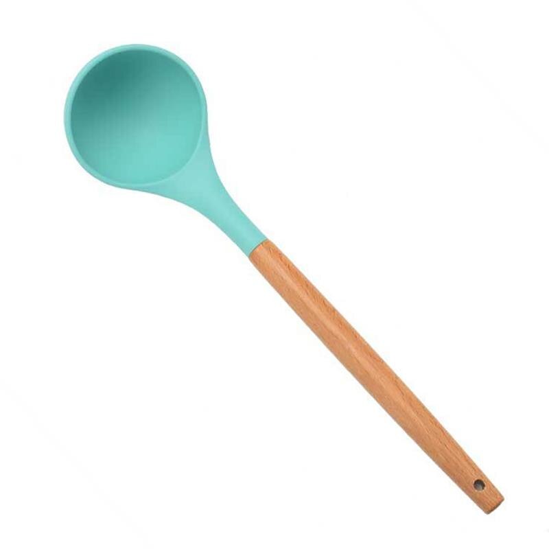 Mint Green Kitchen Utensil Non-Stick Wood Handle Cooking Utensil Premium Silicone Material Baking Spatula Spoon Kitchen Supplies: 2