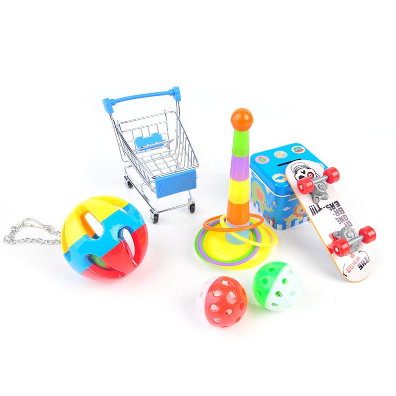 5/6/7 Pcs/Set Papegaai Speelgoed Interactieve Traning Vogels Speelgoed Puzzel Papegaai Speelgoed Set Skateboard Winkelwagen Bal vogel Activiteit Speelgoed