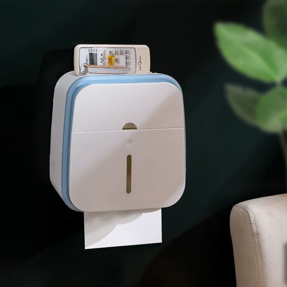 Tissue Box Storage Tissue Box Cover Toilet Tissue Box Toilet Toilet Paper Rack Wall-mounted Pumping Box Perforated Tissue Rack: blue