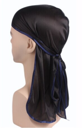 Pandebånd herre silke durags bandana turban hat parykker doo durag biker hovedbeklædning pandebånd pirat hat hårtilbehør: Sortblå