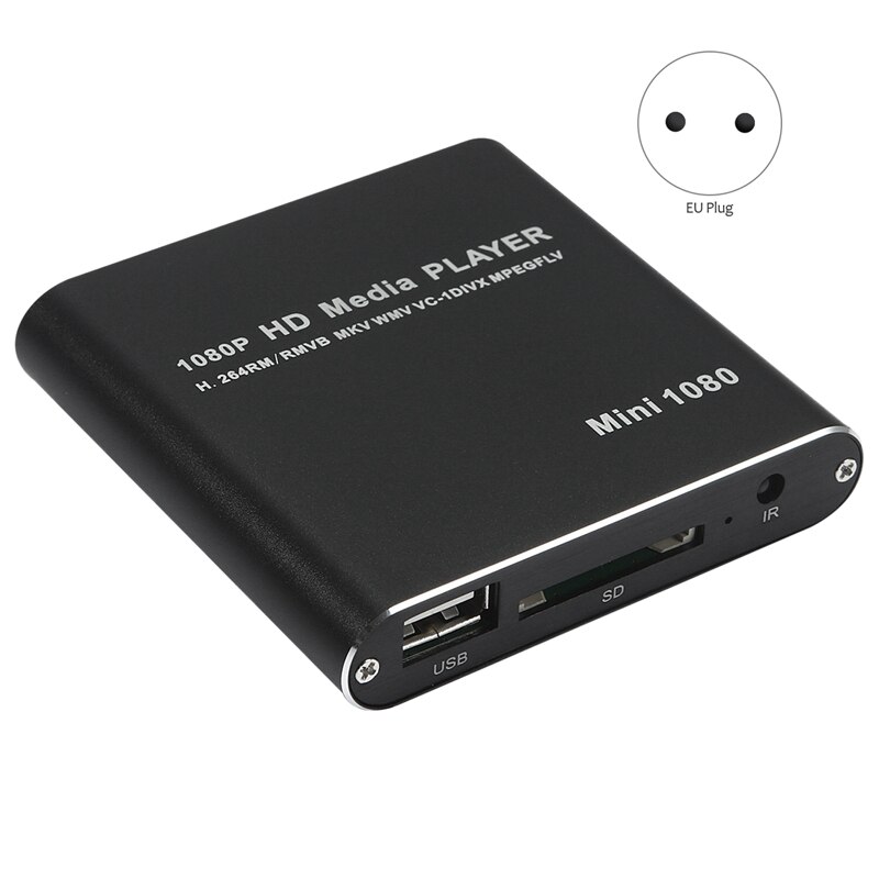 Media Player 1080P Full HD Media Player USB Hard Drive SD/MMC Card Player(EU Plug)
