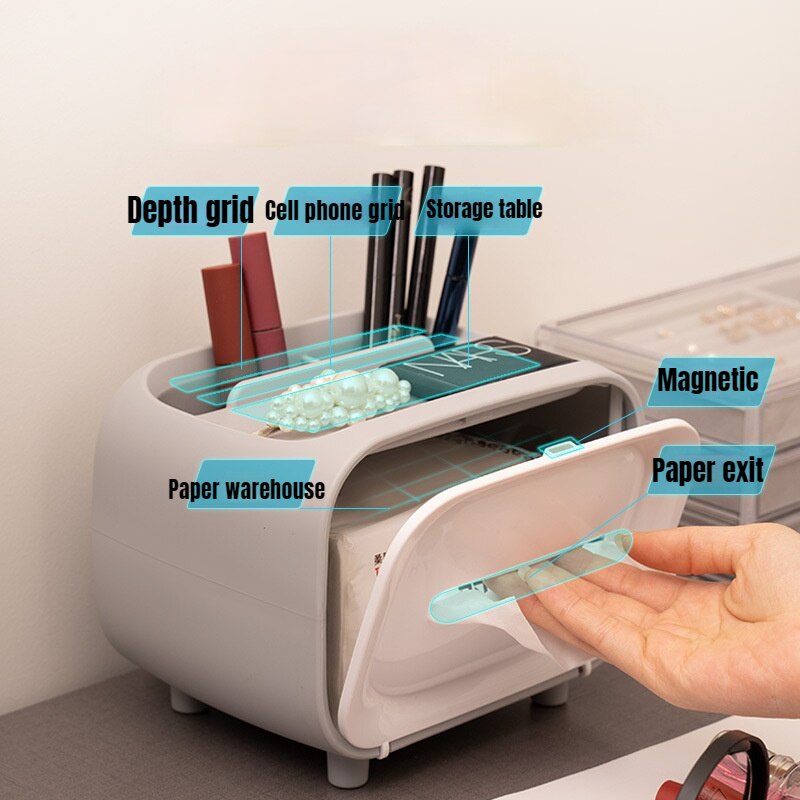 Office Desktop Multi-function Paper Towel Box Simple Plastic Storage Paper Drawing Box Paper Towel Distributor