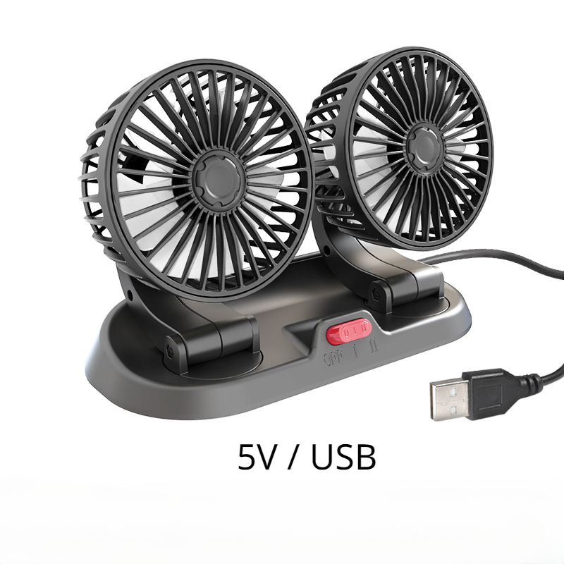 Ventilador automotriz de 12v para coche, dispositivo de ventilación ajustable de 360 °, 3 cabezales, poco ruido, multifuncional, tarjeta de estacionamiento temporal: Rojo