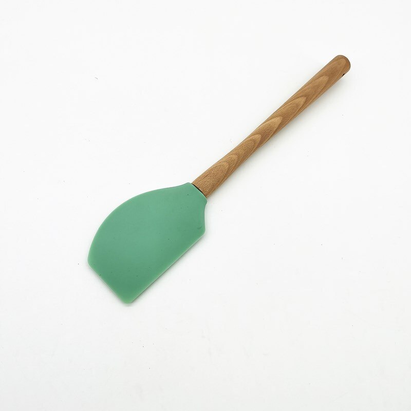 29cm højtemperaturbestandig silikonspatel med træhåndtag bageværktøj gummi spatel kage blød spatel: Grøn