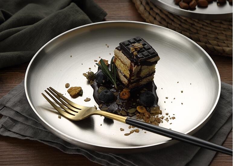 Household double insulated stainless steel plate disc flat bottom plate dish plate flat plate barbecue