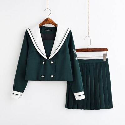 Neue Heiße Japanische Schuluniform Mädchen Koreanische Uniform Schule Tragen Sommer Herbst grün Marine stil Shirt + Felsen Kleidung: lang Ärmel setzt / XL