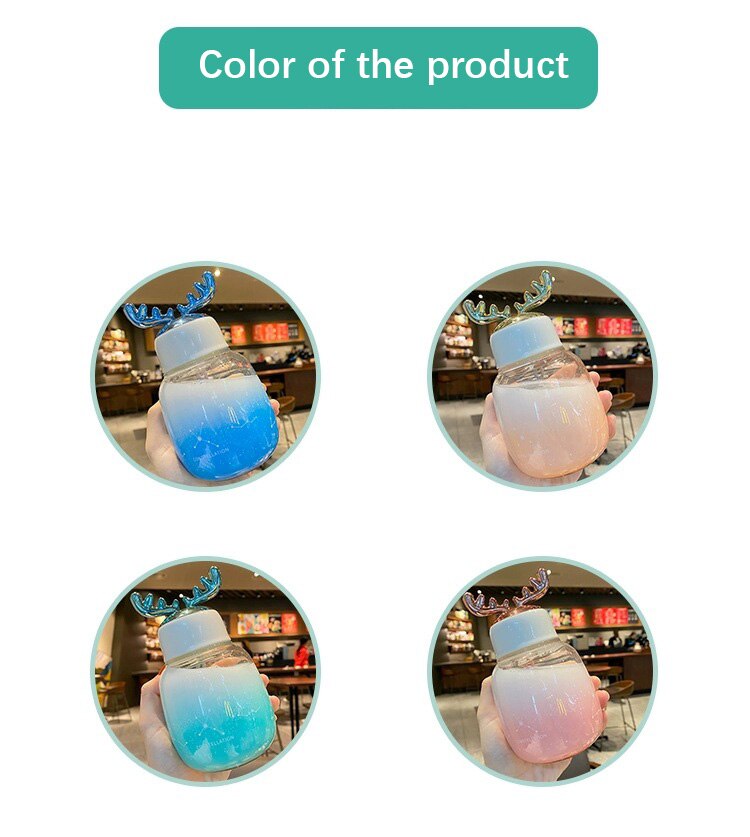 Söt vattenflaska för tjejer studenter barn kawaii genomskinligt glas vatten kopp skrubba drinkware flaska med rep lock