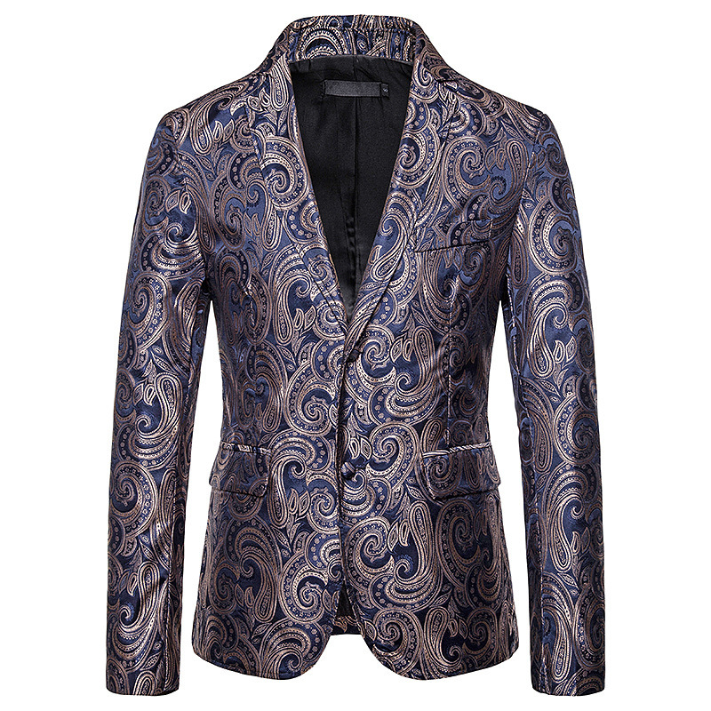 Veste de Costume à motif Paisley pour homme, blazer décontracté, coupe cintrée, Costume de fête, de scène, de chanteur, de bal hôte, niet Club, nouvelle: Gold / XXL