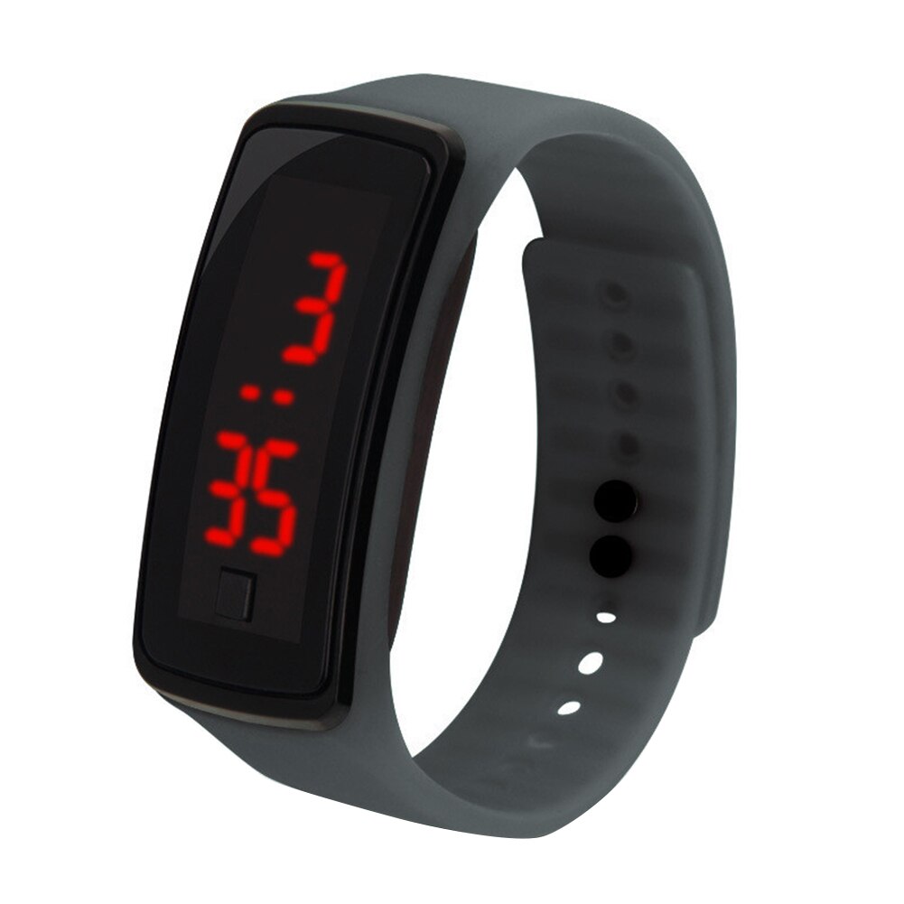 Children Kids Silicone Band LED Screen Electronic Digital Sports Wrist Watch Smart Bracelet Band: Grey
