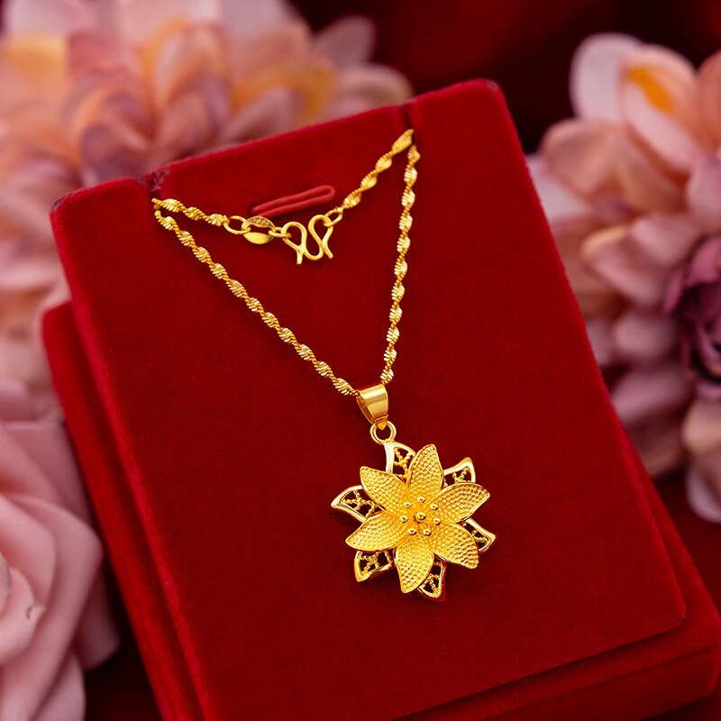 Puur 18K Geel Gouden Ketting Hanger Vrouwen Charme Gouden Ketting Luxe Sieraden voor Vrouwen Kleine Bloem Hanger voor Kerstcadeaus