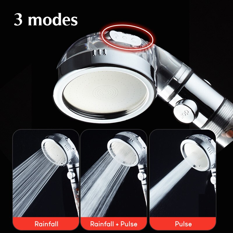 VEHHE 3 Modes Adjustable High Pressure Anion Filter Hand Shower Head On/Off One Button to stop Water Saving Shower Head