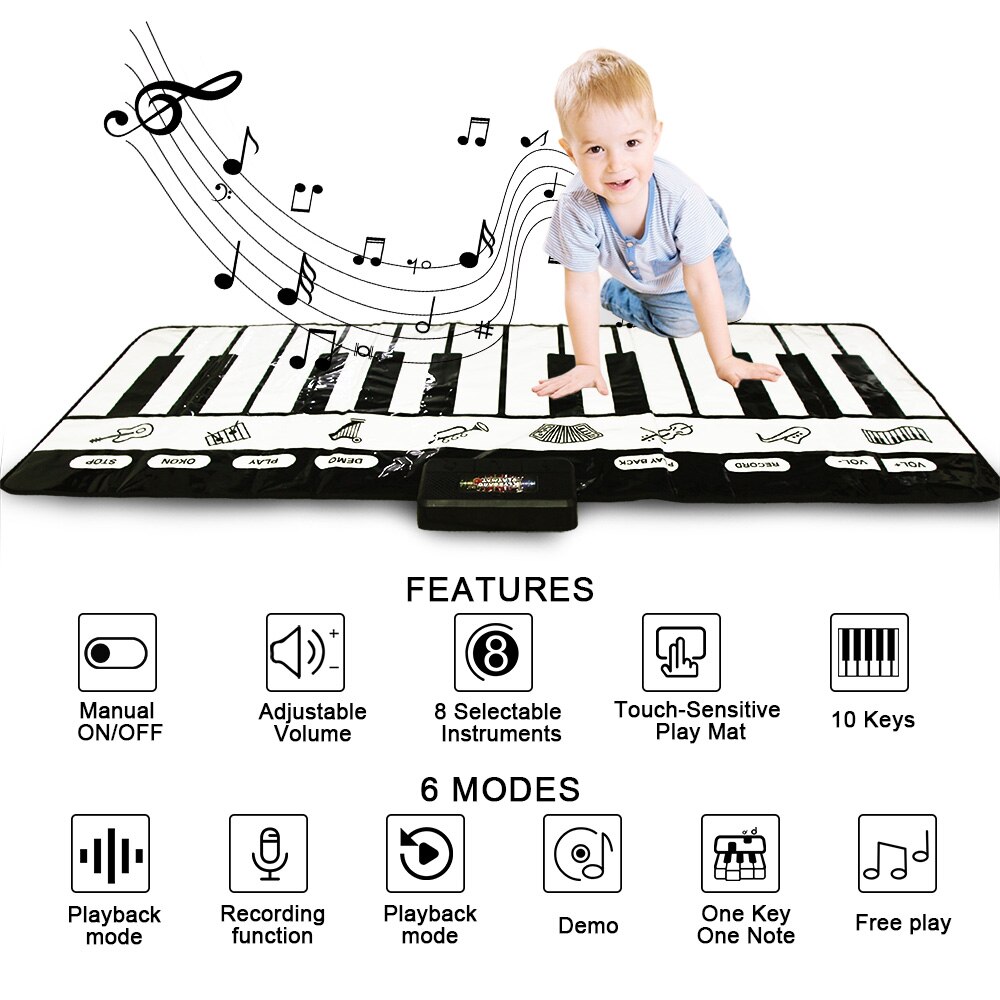 180x72cm Del Bambino Giocattoli Musicali Pianoforte Tastiera Zerbino Dello Strumento di Musica Gioco Carpet Multifunzione Giocattoli Educativi per il Capretto regali