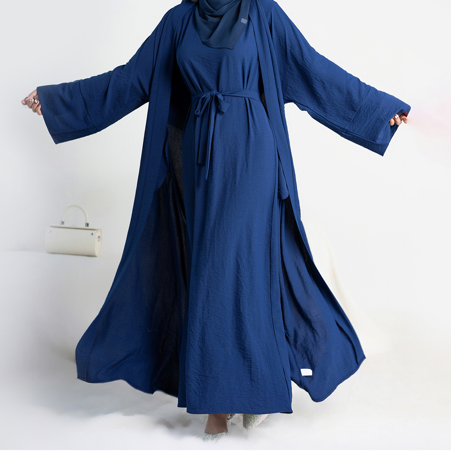Abaya vestido Hijab sin mangas, conjunto musulmán a juego, bata islámica de lujo, vestido africano, Kimono marroquí, ropa de caftán, 2 uds./Set: L / Verde