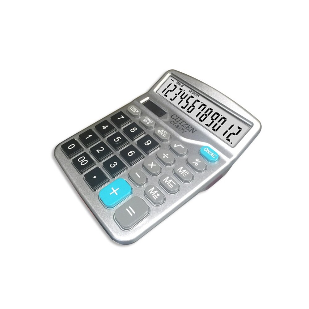 12 Digit Desk Calculator Large Buttons Financial Business Accounting Tool white big buttons battery and solar power