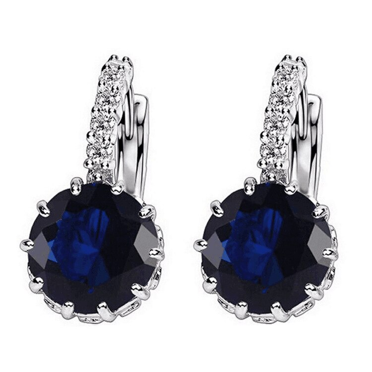 1 pz di Vendita Blu Orecchio di Lusso Orecchini A clip Donna Rotonda con cubo Zircon Degli Orecchini Del Fiore Dei Monili Delle Donne: C