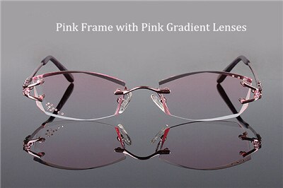 Chashma merkevare briller diamant trimmet kantløse briller titan fasjonable dame briller brillerrammer kvinner: Rosa