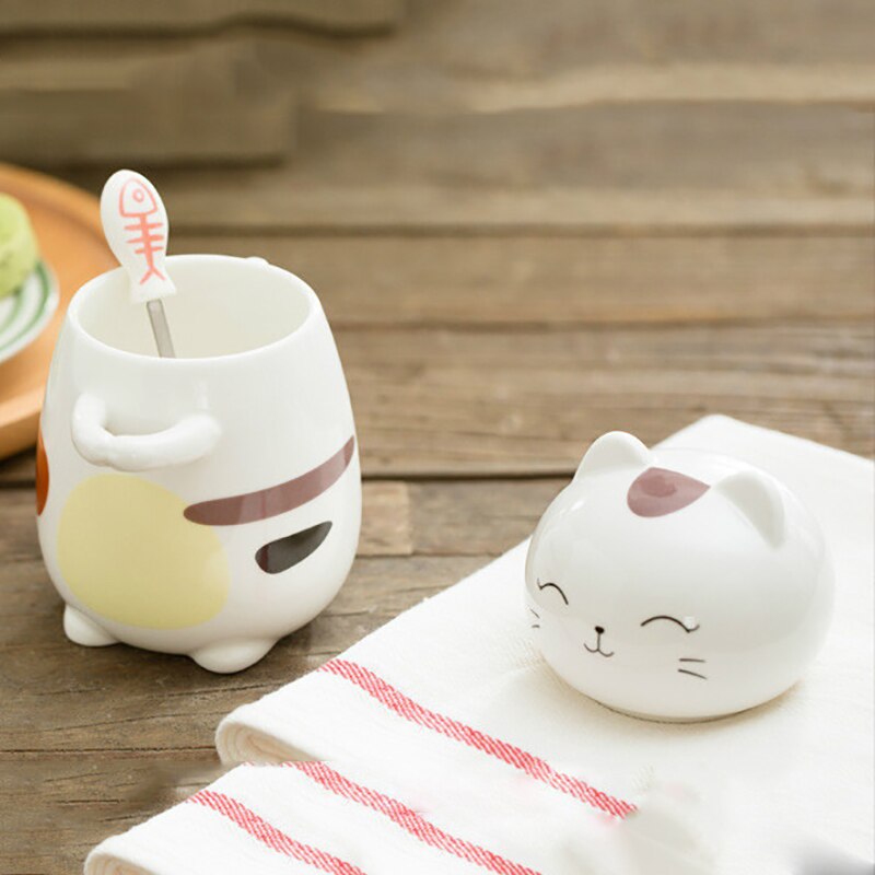 Super Cute Three-dimensional Animal Cat Cute Ceramic Water Cup Couple Large-capacity Mug with Lid Coffee Cup