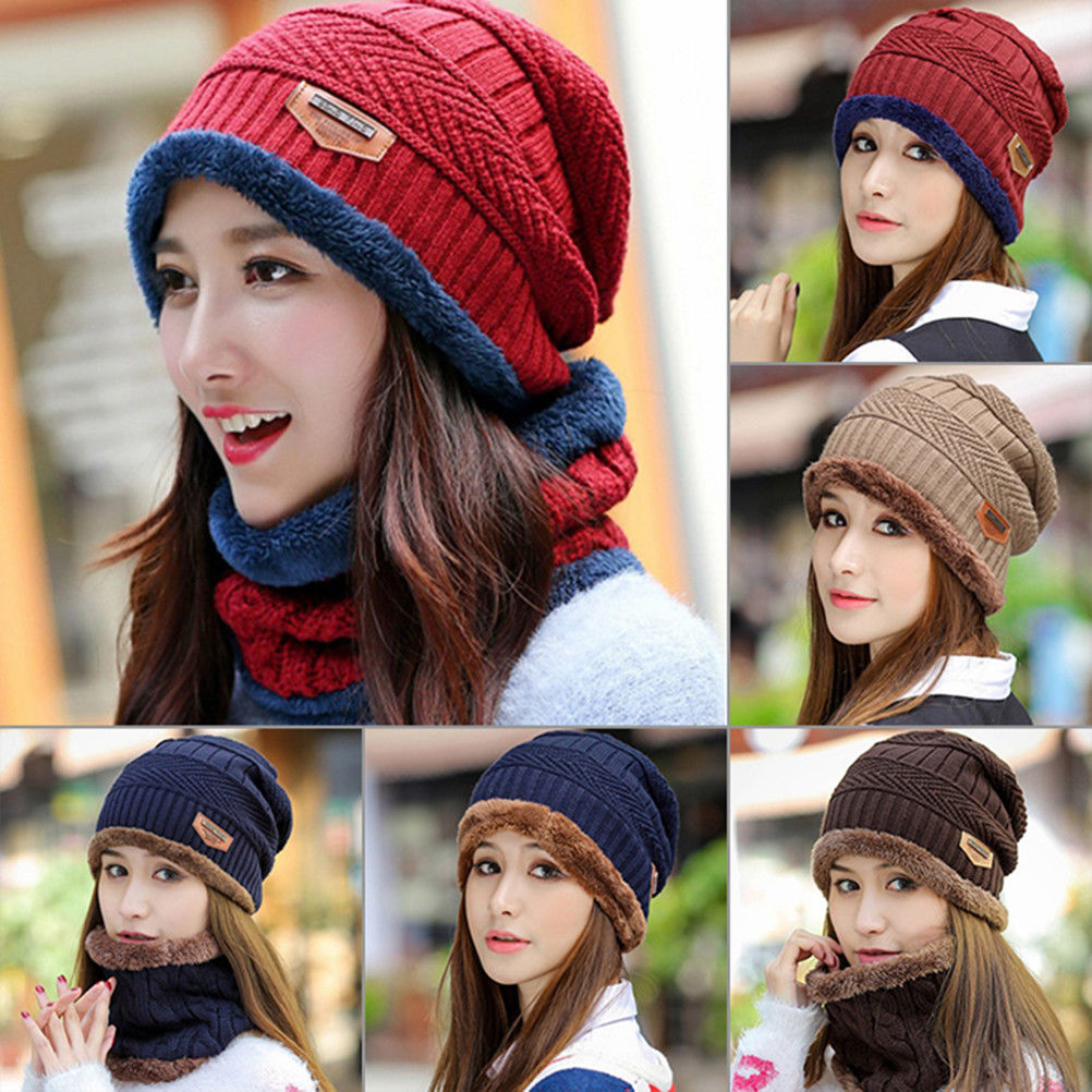 Menn kvinner vinter varm hekle strikket baggy beanie ull hodeskalle lue ski cap skjerf