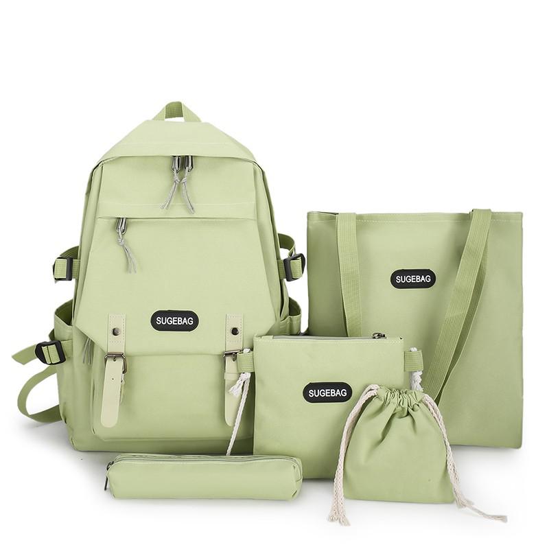 Conjunto de 5 mochilas informales para adolescentes y mujeres, morrales escolares de lona para viaje, bolso de hombro para estudiantes: Verde