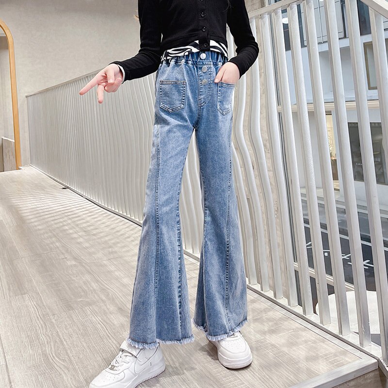 Jeans svasati alla moda per bambini ragazze pantaloni in Denim elastico in vita primavera autunno nuovi Jeans Skinny per pantaloni Casual per bambini adolescenti