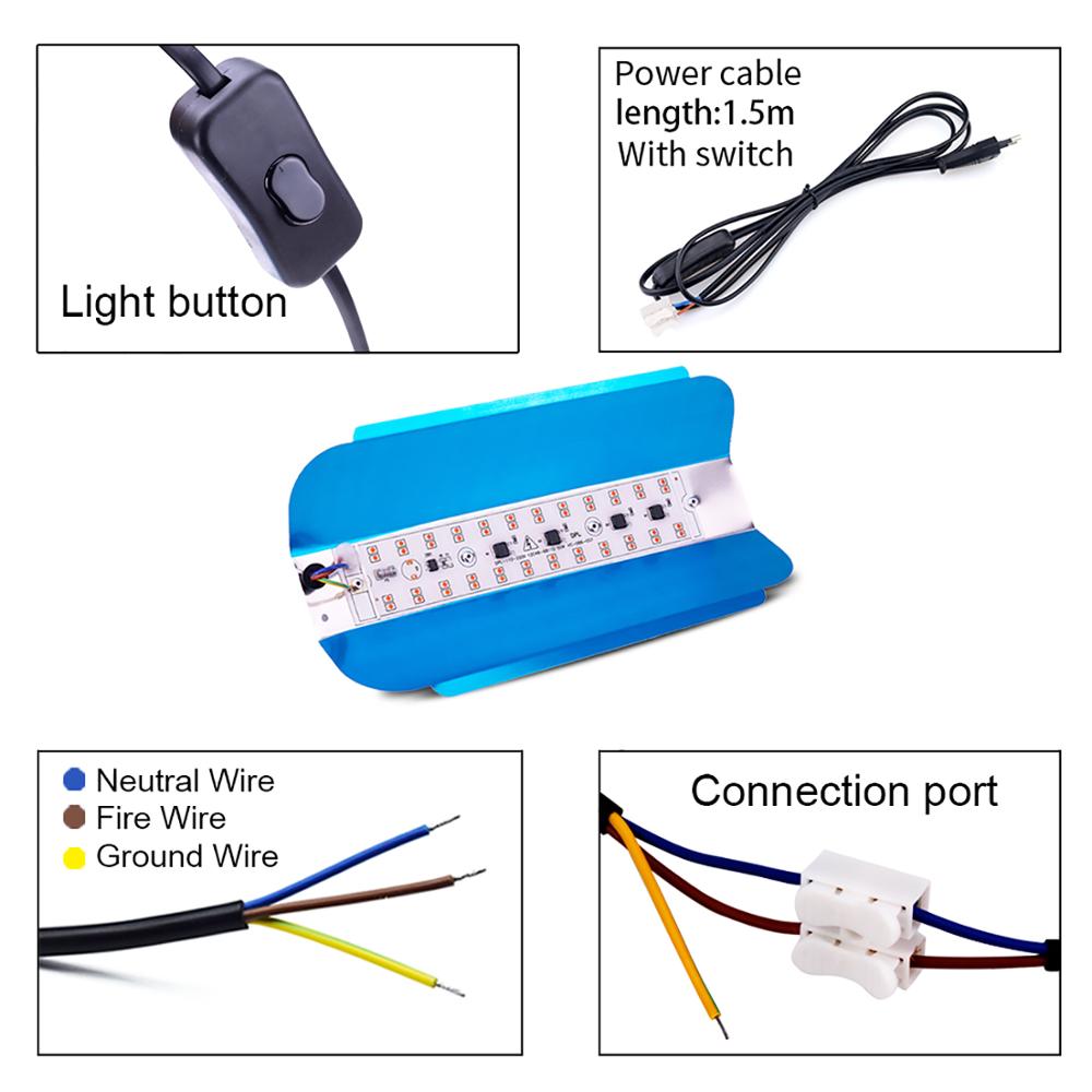 Borbede vokse lys 50w/100w 220v/110v fuldspektrum indendørs led plante vokse lys vandtæt oversvømmelseslys eu us stik