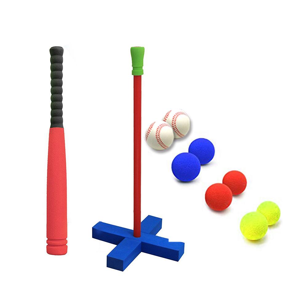 Kinderen Zachte Bat Kids Foam T-Ball Baseball Set Speelgoed 8 Verschillende Gekleurde Ballen Omvatten Organiseren Tas Voor jongens Over 1 Jaar Oud