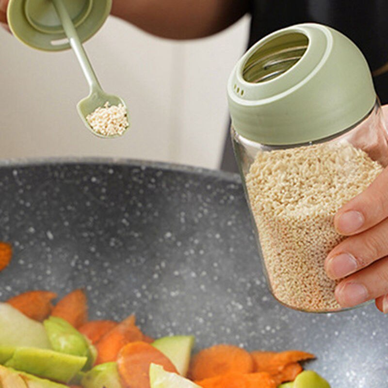 Muti-function Transparent Seasoning Box Glass Spice Pots Storage Container Seasoning Spice Sugar And Salt Jars With Spoon