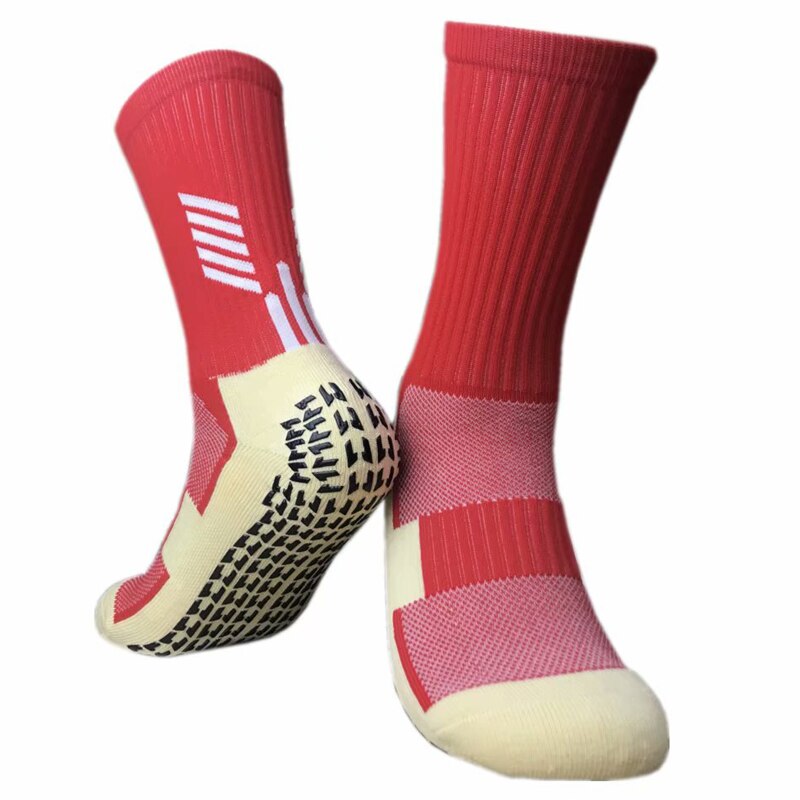 Antislip ademende katoenen crew comfort voetbalsokken basketbalsokken voor heren antislip sportsokken: Rood