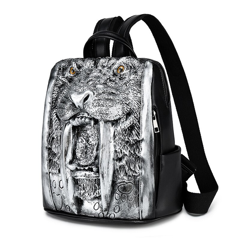 Women Men Waterproof 3D Backpack Large School Bags For Teenagers Shoulder Bag PU Leather Backpacks Casual Solid Rucksack: 30cm Silver