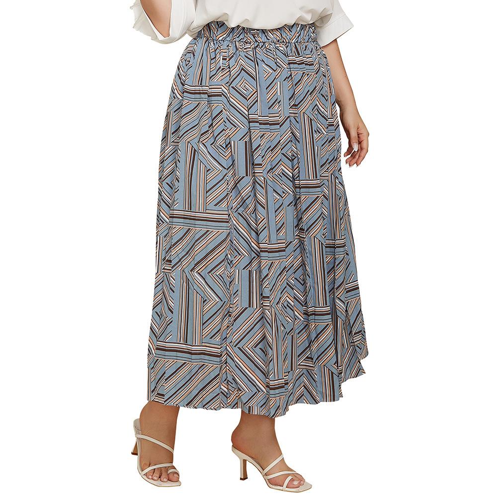 2024 Lente En Herfst Plus Size Dames Geometrische Print Plooirok Losse Lange Rok Jr119