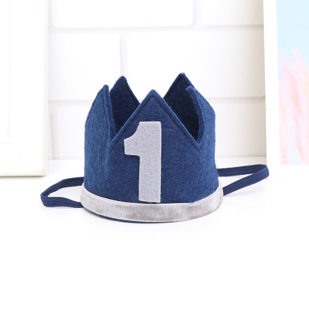 Adorable Baby Birthday Hats Kids Party Hats Crown Hairband Party Decorations (Dark Blue)