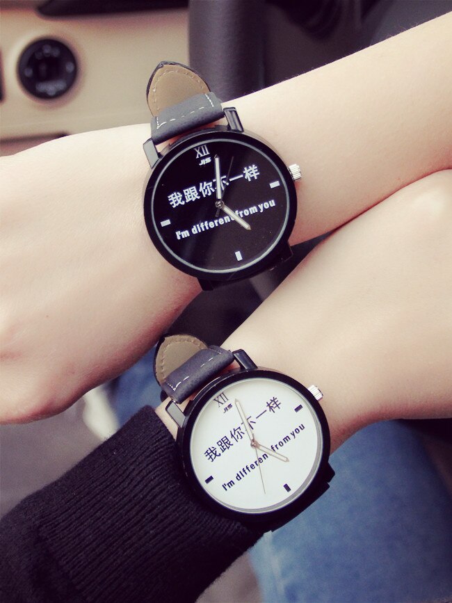 Pars mønster nummer kinesisk stil quartz ure legeret sag læder bånd sort par ur til elsker reloj para pareja