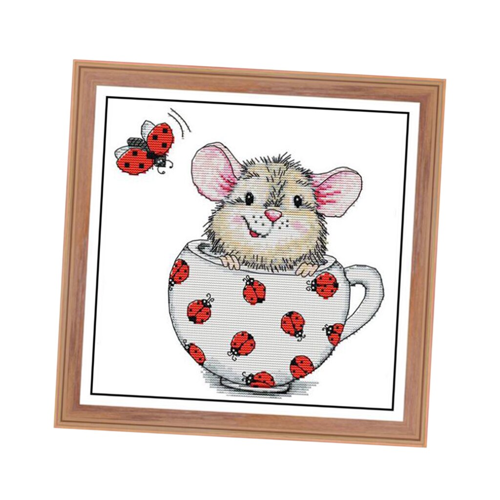 11CT/14CT Stamped Cross Stitch Kits Pattern With Threads &amp; Needles-Mouse Cup