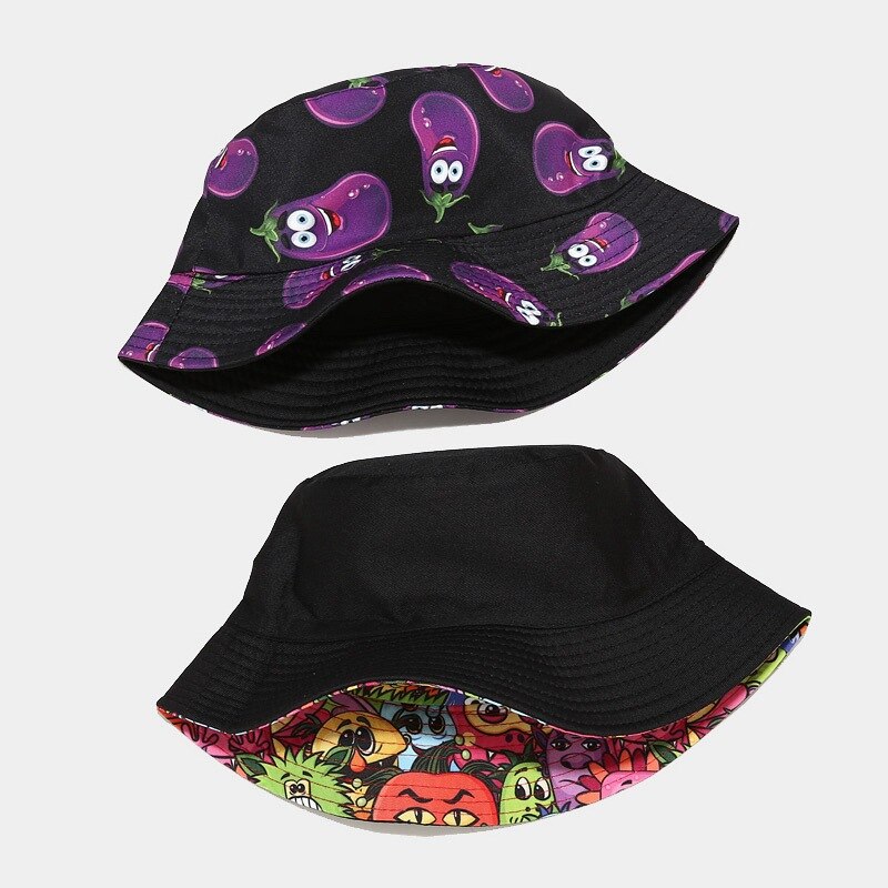 Cartoon Printed Cute Bucket Hat Summer Reversible Fishermant Hat For Women Men Street Hip Hop Fishing Cap Gorro