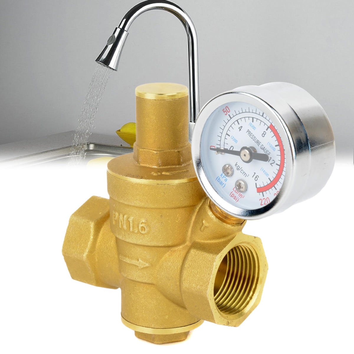 Mayitr Durable DN20 3/4" Adjustable Brass Tap Water Pressure Reducing Valve Pressure Maintaining Regulator Valves With Gauge