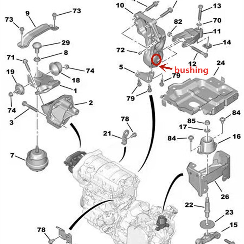 Support inférieur droit de moteur, douille en caoutchouc, 1807L7, adapté à la Peugeot 206 207 307 308 Citroen C2
