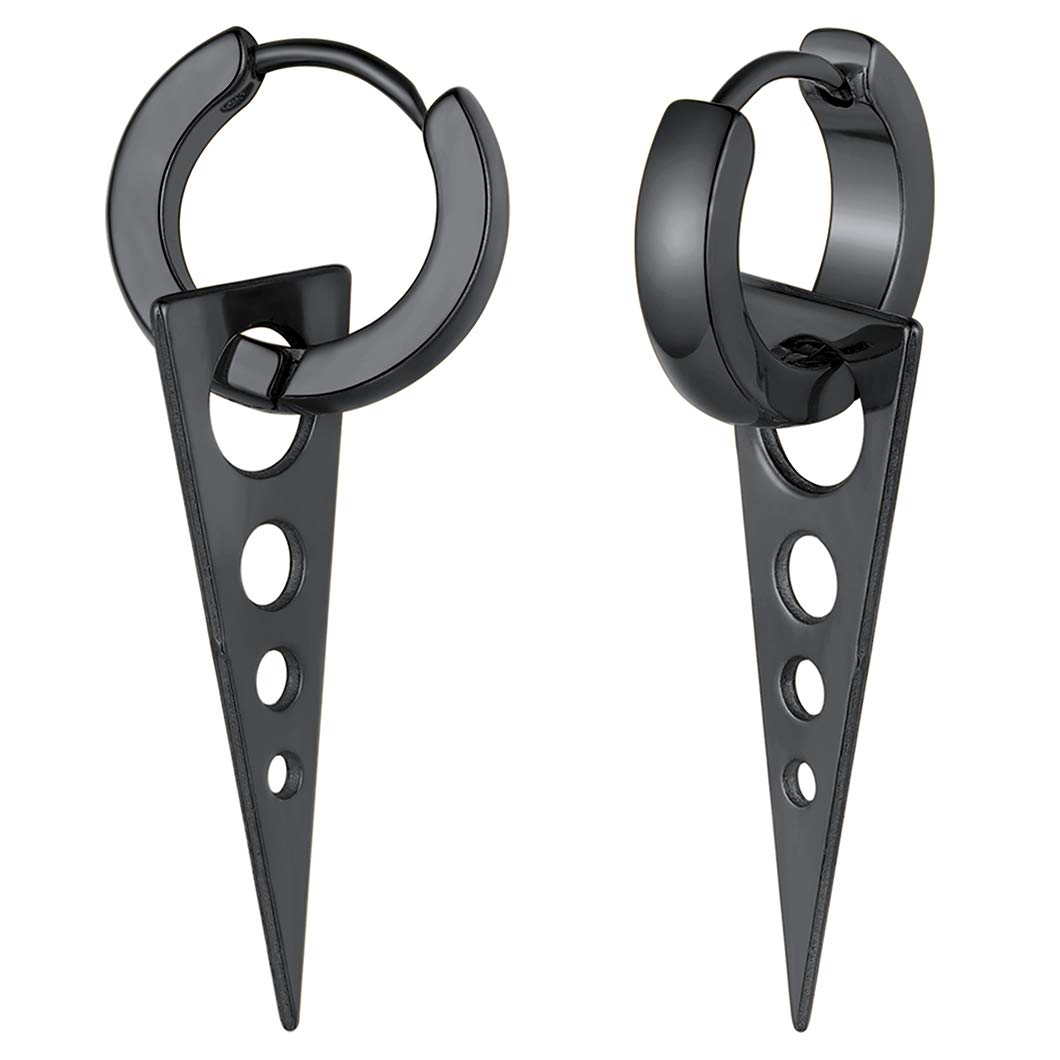 1 Paar Rvs Scharnierende Huggie Oorringen Voor Mannen Vrouwen Punk Dangle Driehoek Piercing Oorbel Sieraden: Black