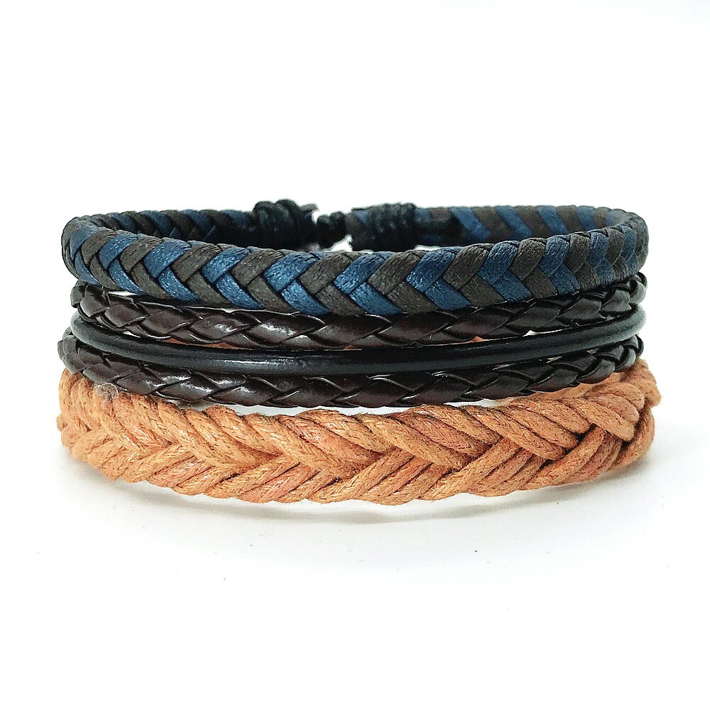 Pulsera de cuero trenzada para hombre y mujer, brazalete de cuerda multicapa hecho a mano, de joyería para pareja, 3 unids/set por juego, 2022