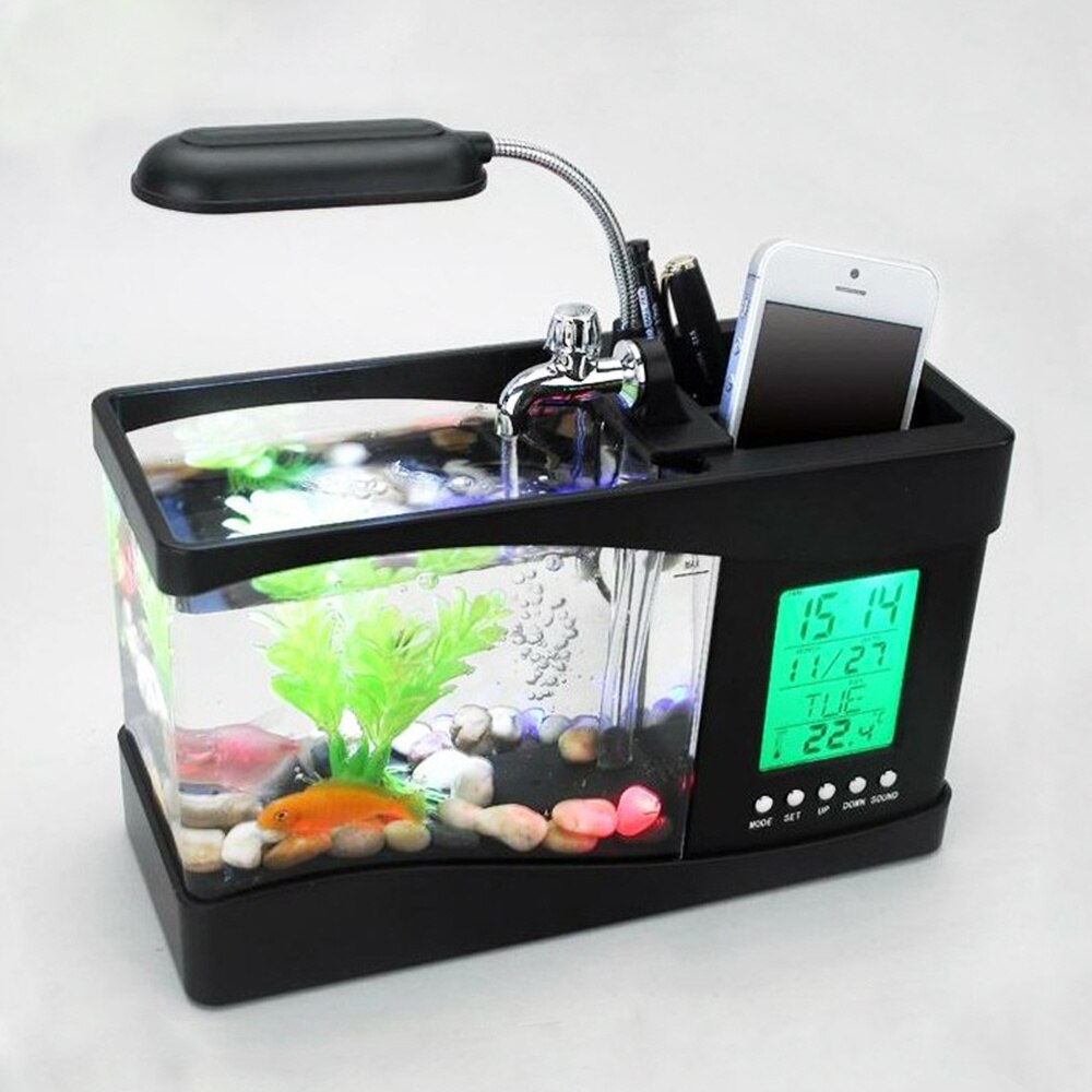 Mini Usb Aquarium Display Met Led-verlichting En Klok Pebble Aquarium Versieren Desktop Aquarium MJ070306