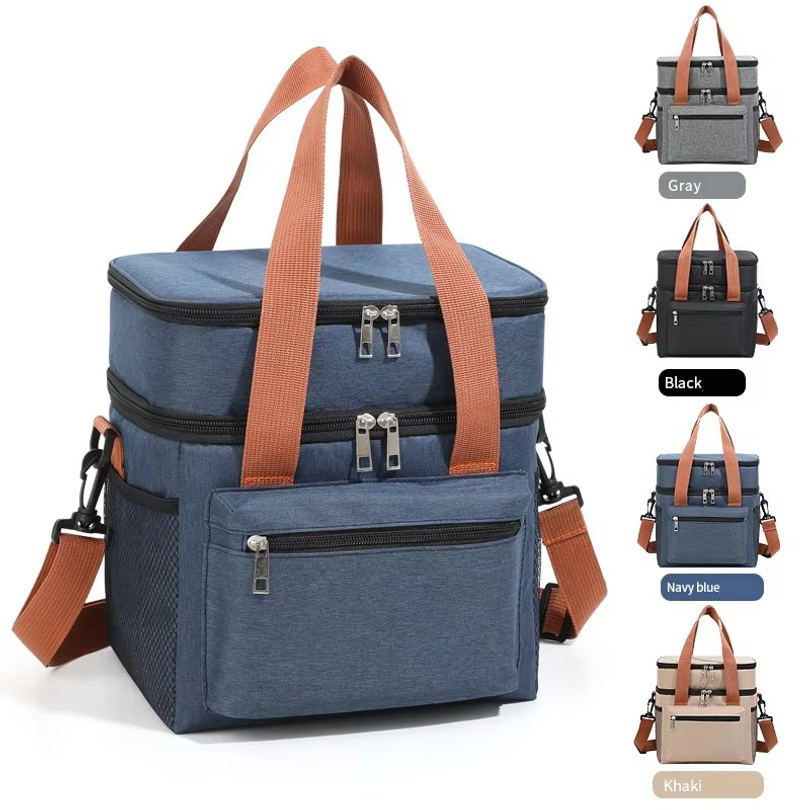 Thermal Lunch Bag Double Layers Large Capacity Lunch Boxes Bags Portable Crossbody Picnic Food Drink Storage Bag Cooler Tote