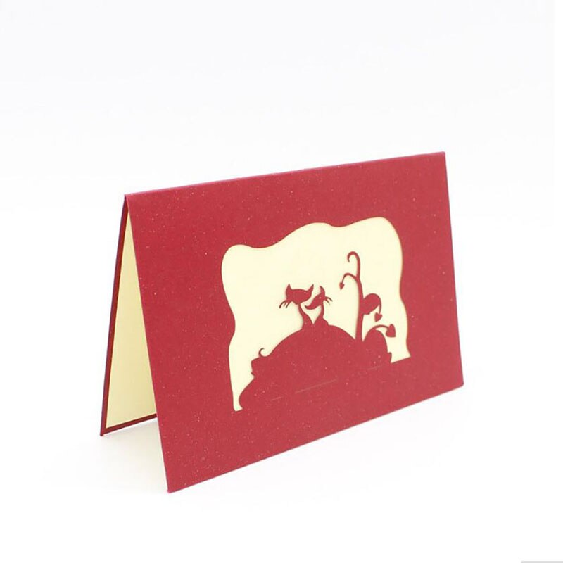 Nieuw Red Cover 3D Wenskaart Postkaart Papier Gesneden Katten Opvouwbare Wenskaart Wenskaart
