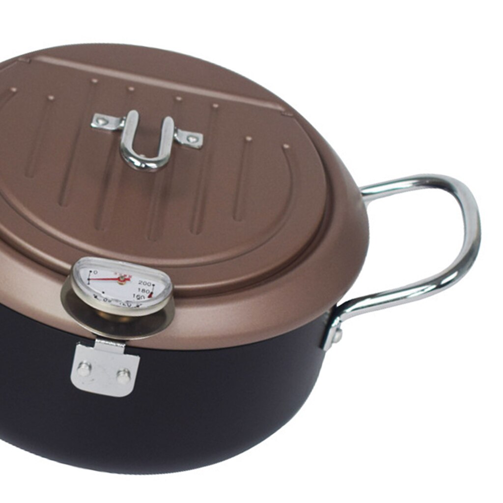 Frying Pan with thermometer Round Deep Fryer Pot Drainer Kitchen Cooking Pan