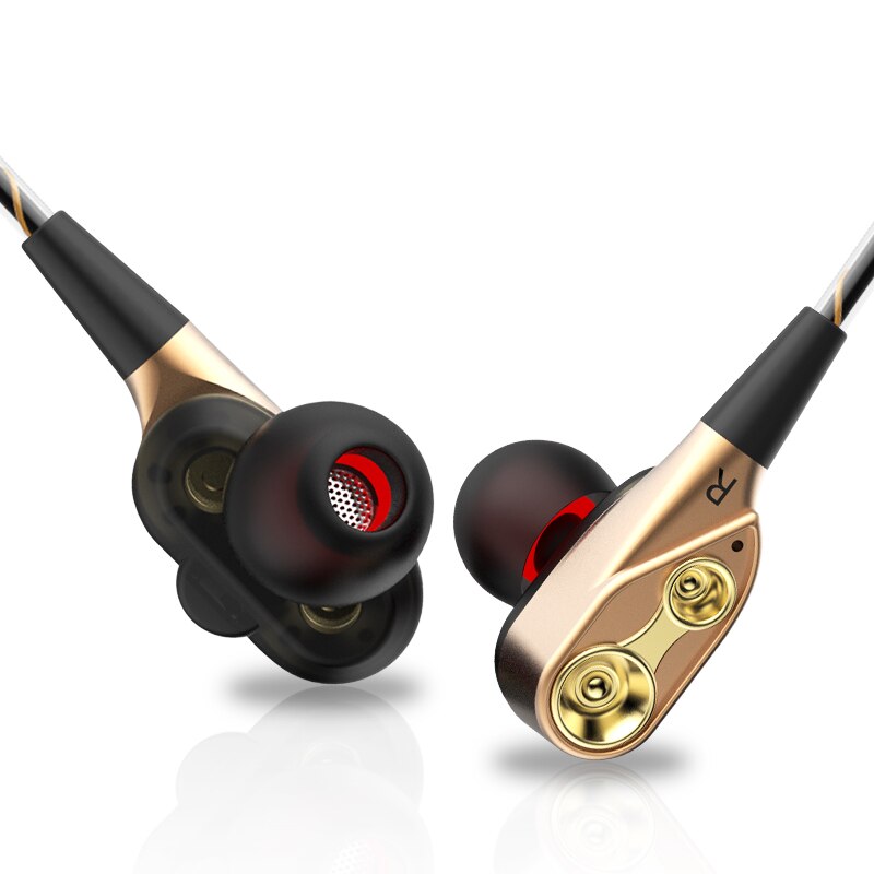 Amorno Double bobine mobile écouteurs intra-auriculaires 3.5mm filaire quatre haut-parleur Double dynamique casque jeu HiFi intégré micro écouteur