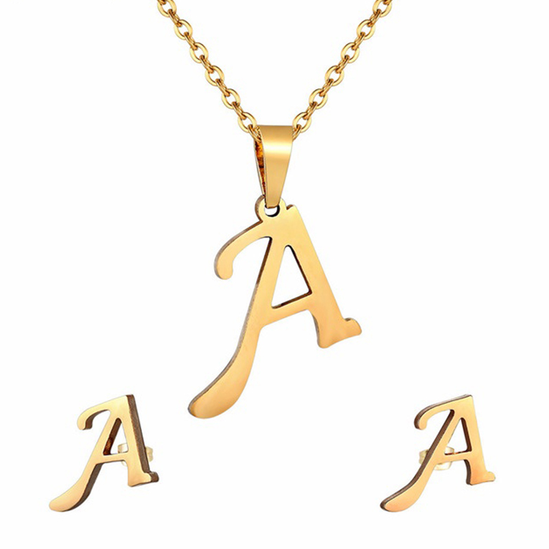 Edelstahl A-Z Alphabet Initial Halskette 26 Englisch Buchstaben Ohrringe Halskette Für Frauen einstellen Personalisieren Schmuck